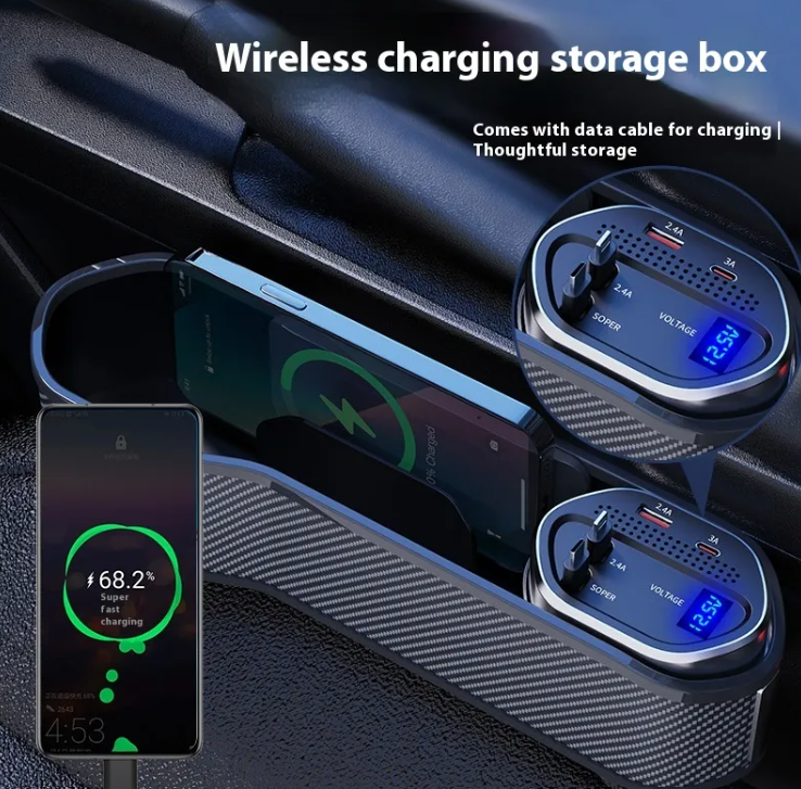 Car Seat Gap Organizer with Wireless Charging Option