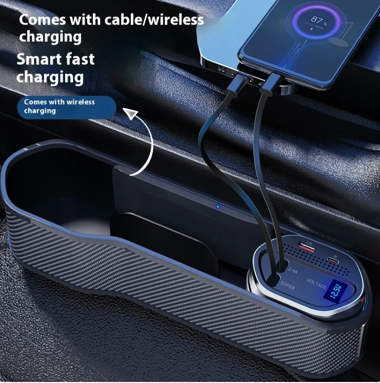 Car Seat Gap Organizer with Wireless Charging Option