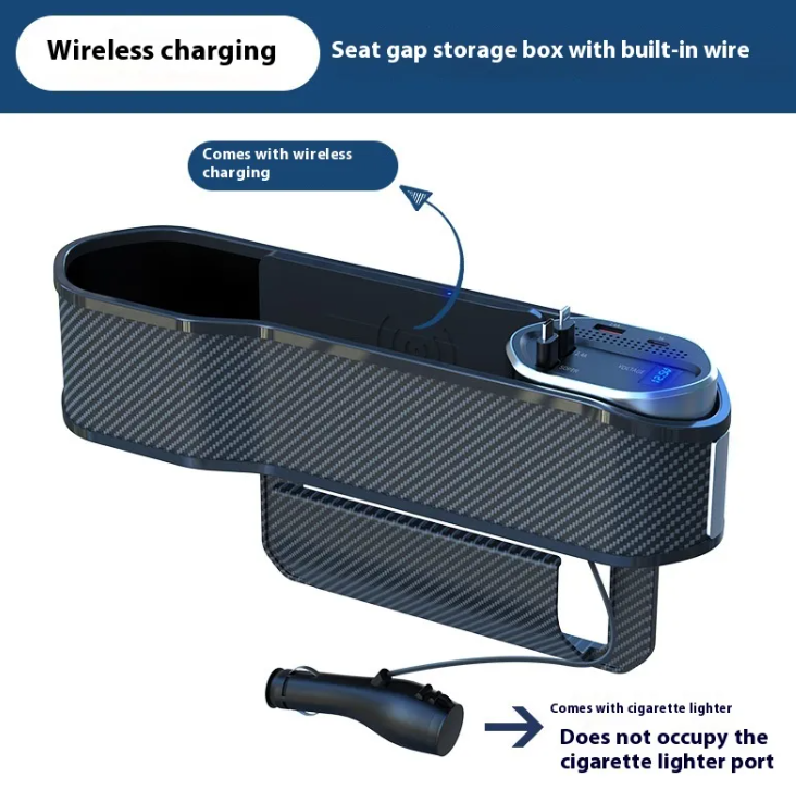 Car Seat Gap Organizer with Wireless Charging Option